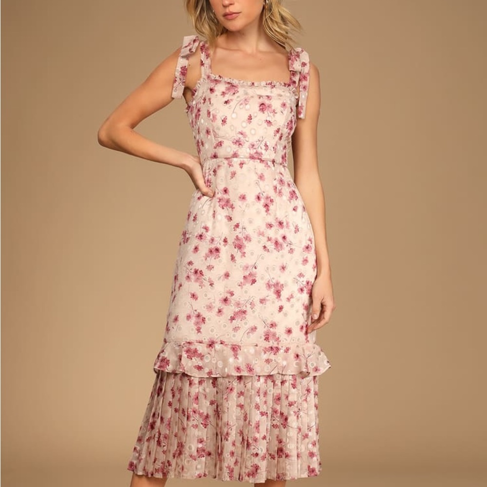 Lulus Terrace Views Taupe Floral Print Midi Dress